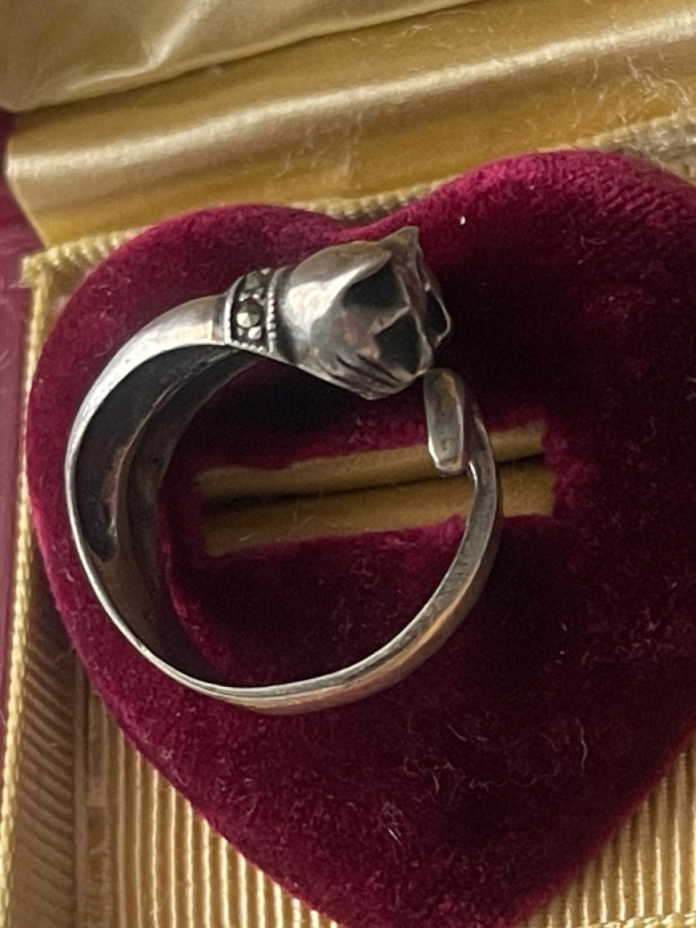 Sterling Silver Double Cat Head Wrap Ring - Silver Marcasite collar